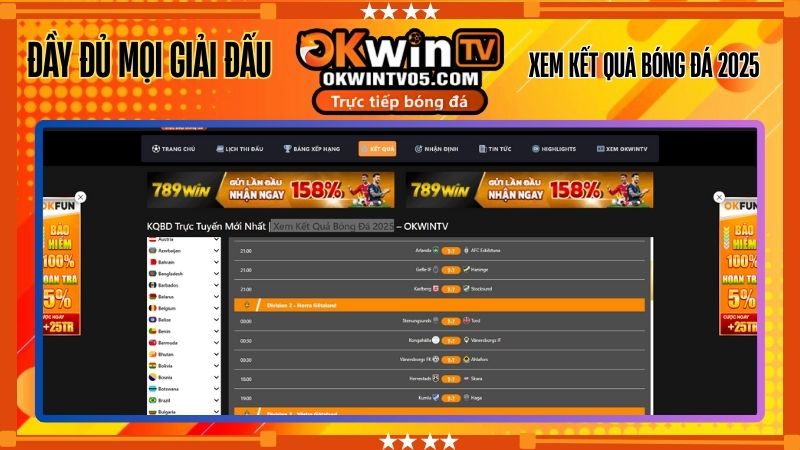 Kết quả bóng đá hôm nay – Mới nhất trên OKwinTV